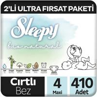 Sleepy Bio Natural 2'li Ultra Fırsat Paketi Bebek Bezi 4 Numara Maxi 410 Adet 