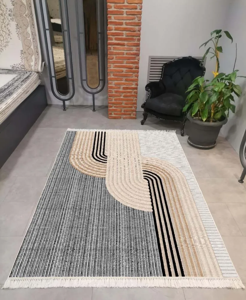 Hitit Halı Naturel Dokuma Dekoratif Kaymaz Taban Halı 6444 Vizon