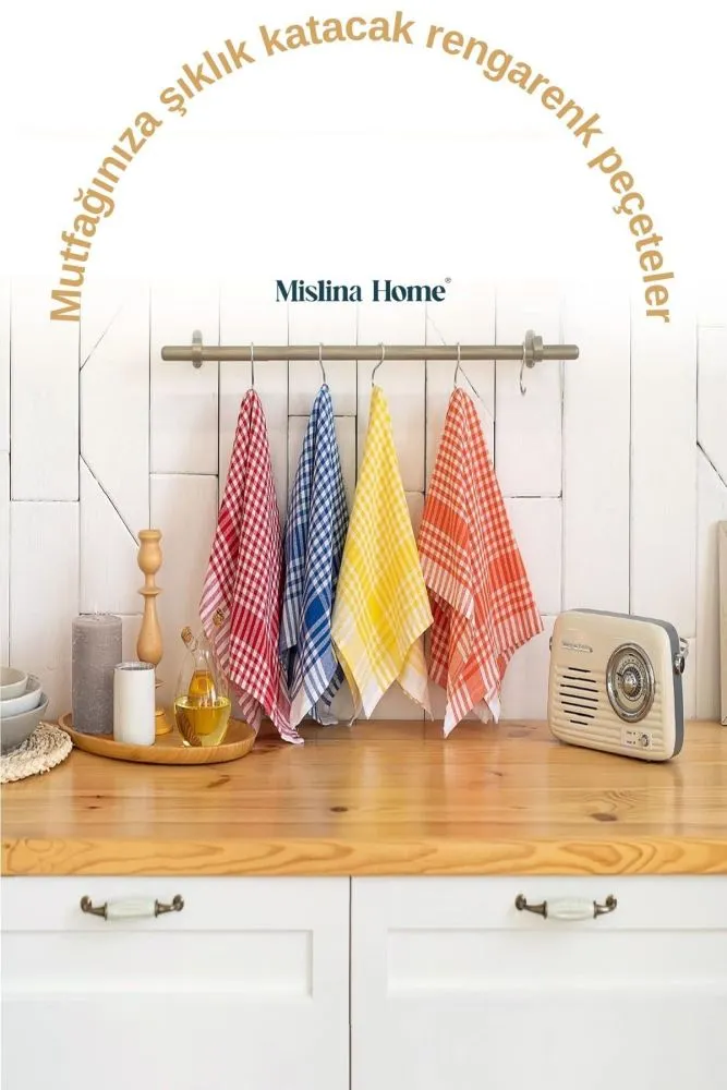 Pötikareli 5'li Sarı Alman Servis Peçetesi Mutfak Havlusu Beslenme Örtüsü Kurulama Bezi 47x67cm