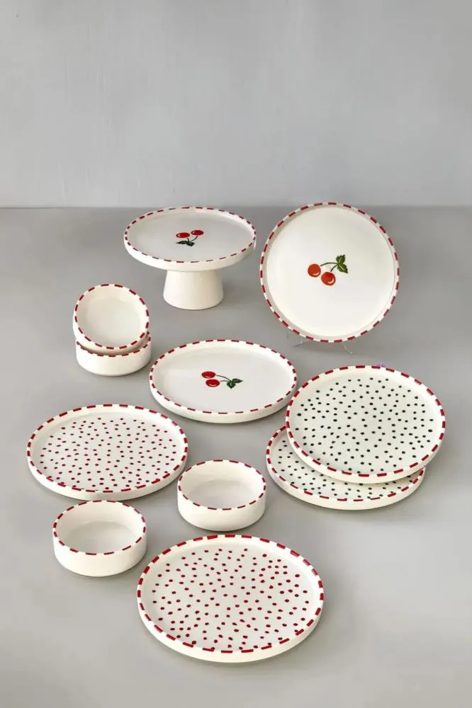 Kitchen Life 11 Parça 6 Kişilik Cherry Stackable Kahvaltı Takımı Kirazlı Kahvaltılık Sunum Tabağı