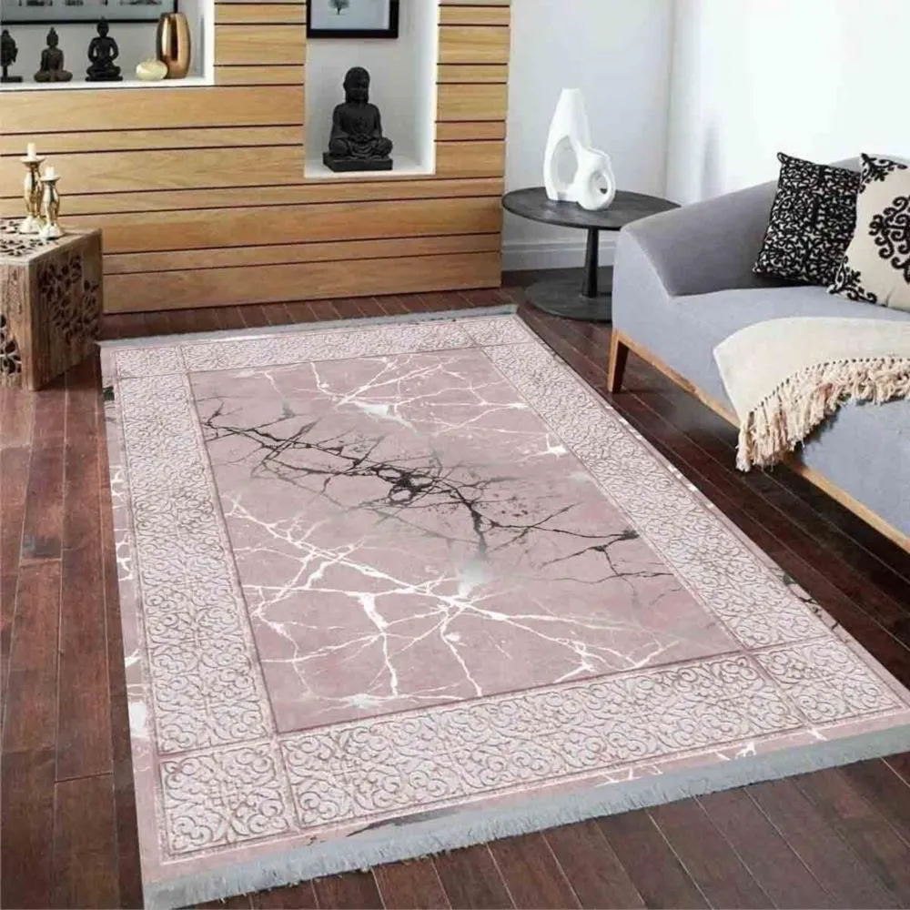 Hitit Halı Naturel Dokuma Dekoratif Kaymaz Taban Halı 5080 Pembe