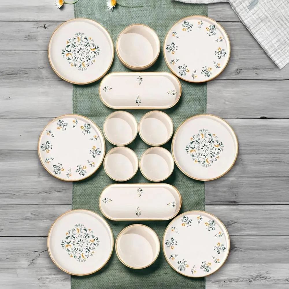 Kitchen Life 14 Parça 6 Kişilik D-Harma Stackable Kahvaltı Takımı Lüx Kahvaltılık Sunum Seti Tabağı