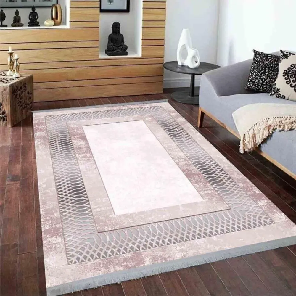Hitit Halı Naturel Dokuma Dekoratif Kaymaz Taban Halı 4713 Pembe