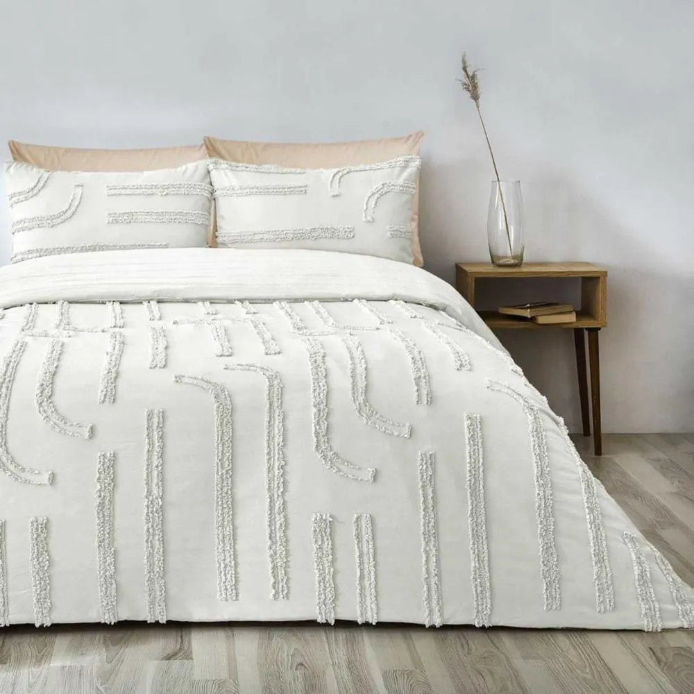 Evlen Home Collection Pamuklu Sasha Kabartmalı Yatak Örtüsü Takımı Çift Kişilik Boho 3 Parça Dolgulu Krem Kırık Beyaz