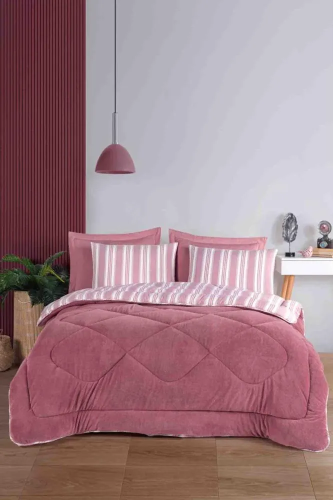 Ceyizza Uyku Seti Welsoft Yorganlı Pofuduk 3 Parça Tek Kişilik Soft Line Bordo