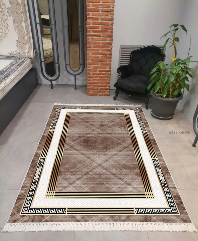 Hitit Halı Lidya Lüx Kaymaz Taban PVC Dekoratif Halı 6333 Kahve