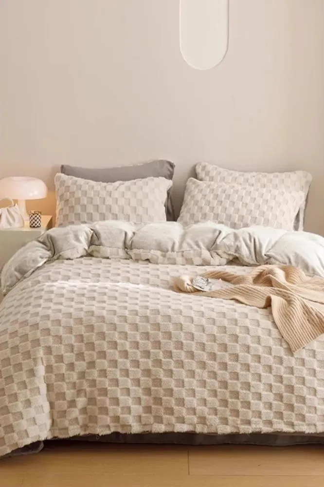 Evlen Home Çift Kişilik Çift Taraflı Kürk Yorgan Uyku Seti Polo Krem