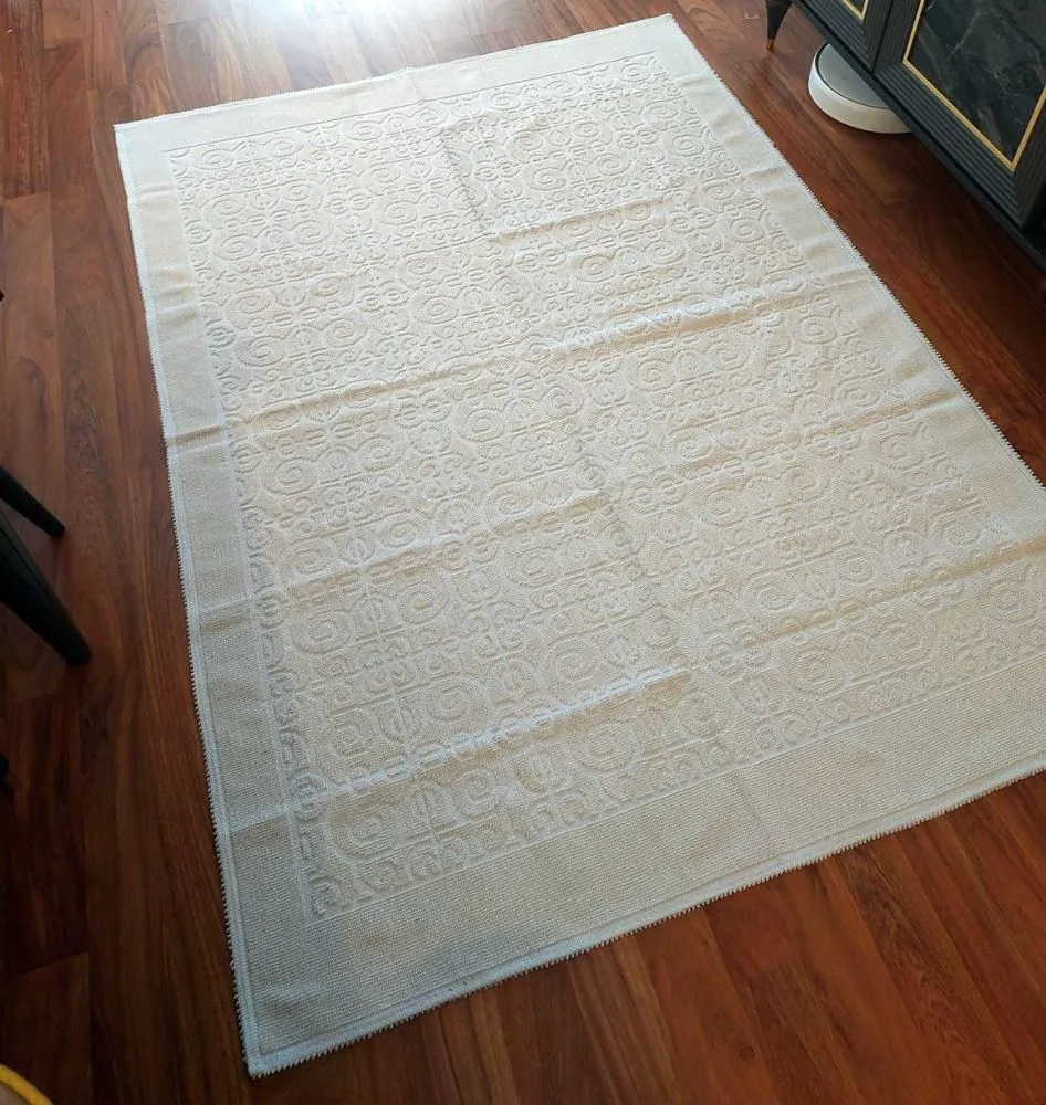 Pamuklu Bukle Lüks Kilim (140x200)-Spiral Düz Krem
