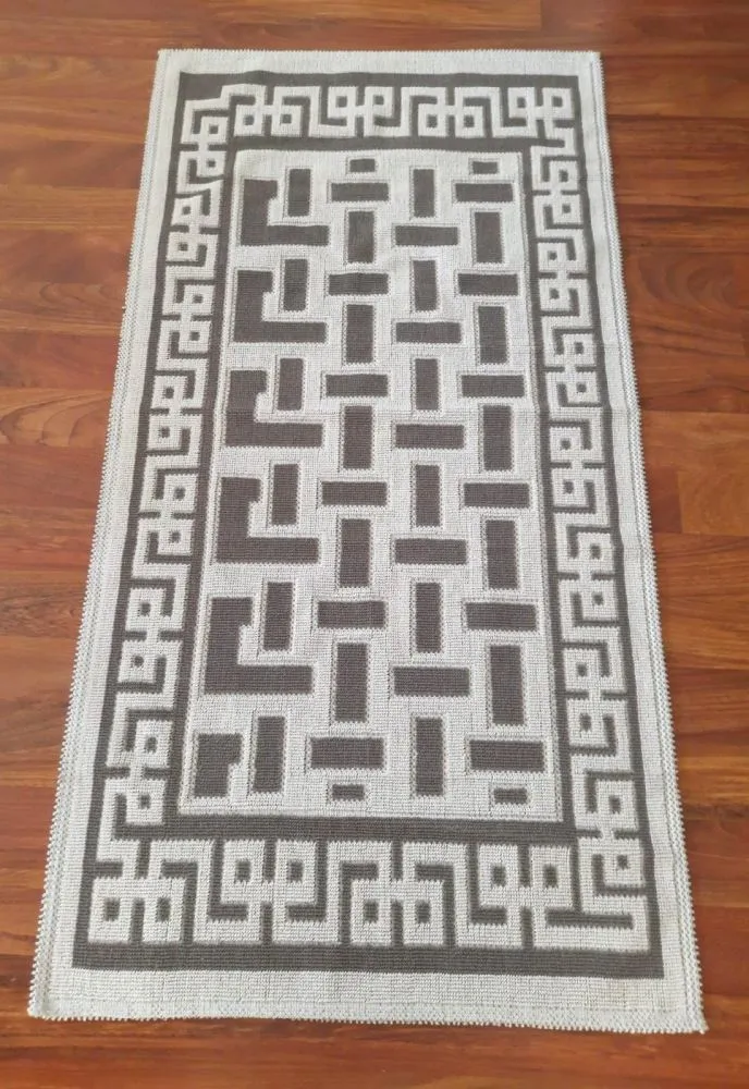 Pamuklu Bukle Lüks Kilim (80x150)-Labirent Kreme Kahve