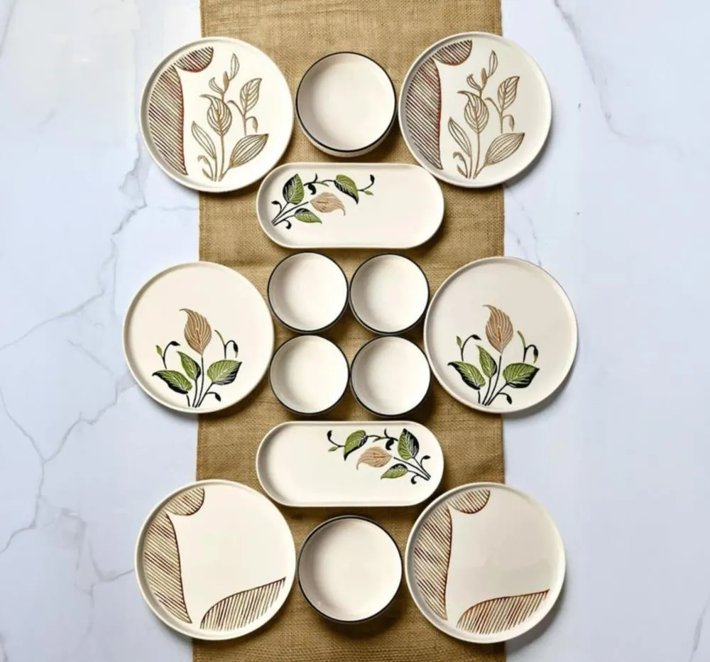 Kitchen Life 14 Parça 6 Kişilik Barış Çiçeği Stackable Kahvaltı Takımı Kahvaltılık Sunum Tabağı