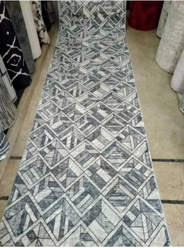 Aksu Prime Kaymaz Taban Kesme Halı, Yolluk (En 80cm)-Alva Gri Mavi