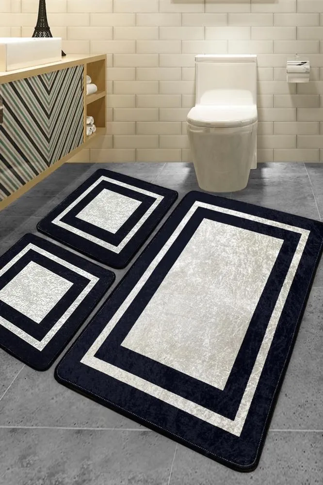 Chilai Home Black Frame 3 Lü Set Banyo Halısı Djt