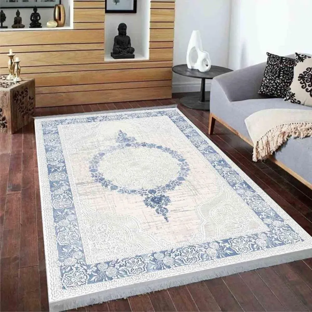 Hitit Halı Lidya Lüx Kaymaz Taban PVC Dekoratif Halı 4905 Mavi