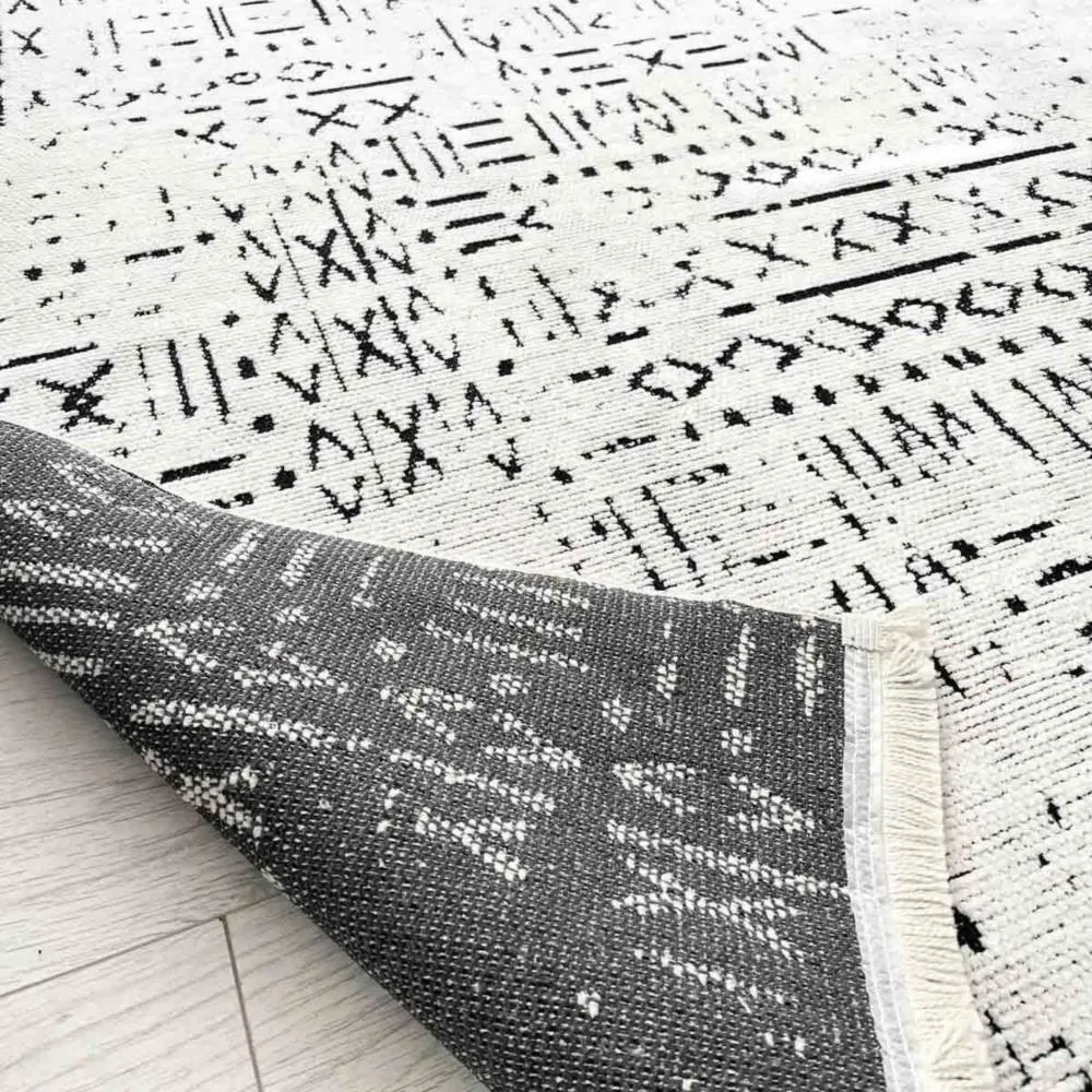 Rovigo Home Modern Şönil Dokuma Halı Yolluk ANTİK LNA8-541 Beyaz