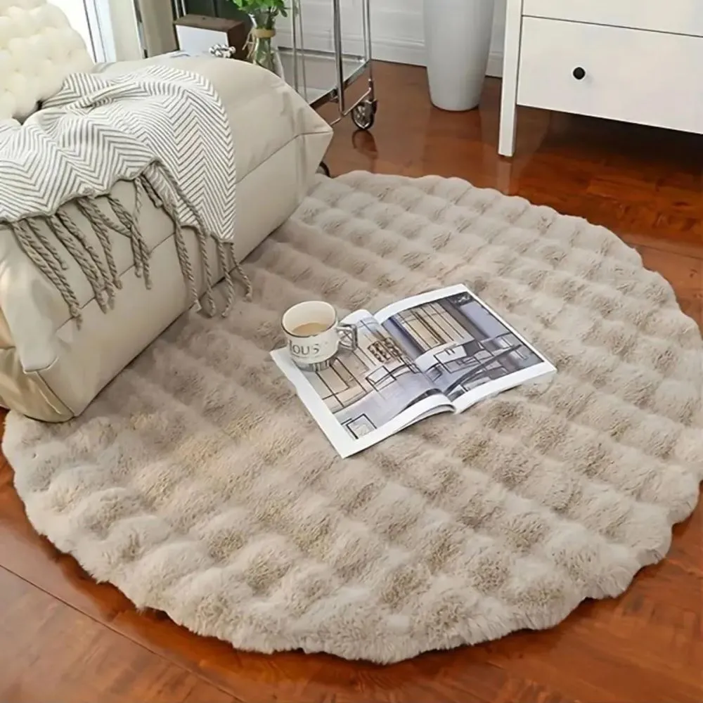 Yumuşak Premium Bubble Tavşan Post Peluş Halı Yolluk- Yuvarlak - Taş