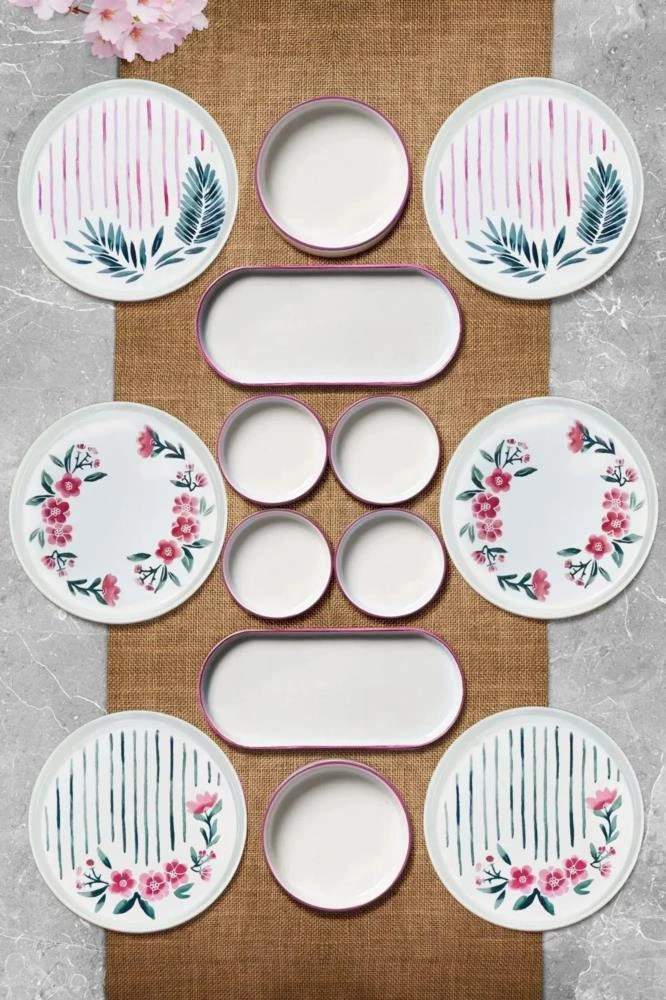 Kitchen Life 14 Parça 6 Kişilik Sakura Stackable Kahvaltı Takımı - Lüx Kahvaltılık Sunum Seti Tabağı