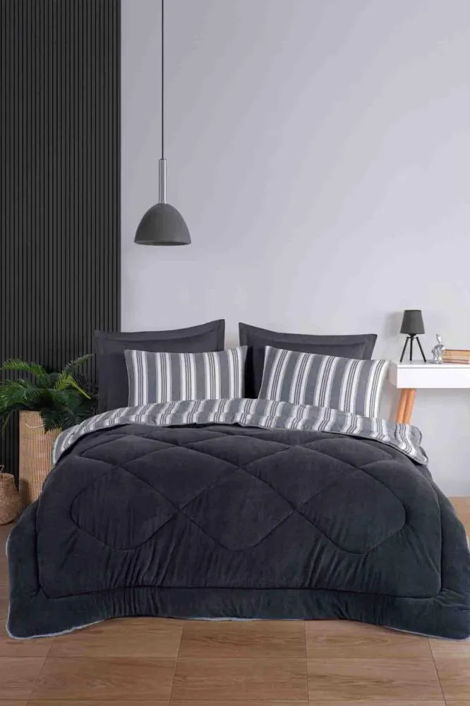 Ceyizza Uyku Seti Welsoft Yorganlı Pofuduk 3 Parça Tek Kişilik Soft Line Antrasit