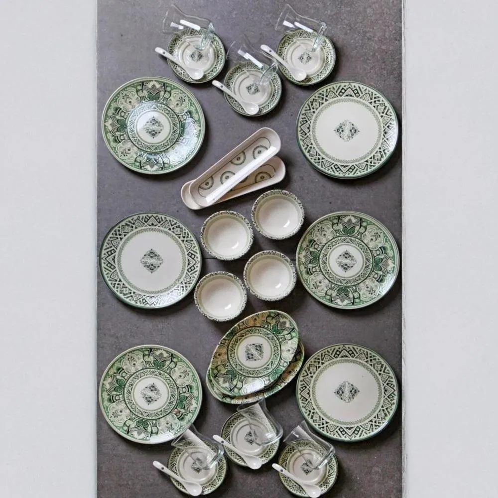 Kitchen Life 32 Parça 6 Kişilik Haki Mint Kahvaltı Takımı New Bone