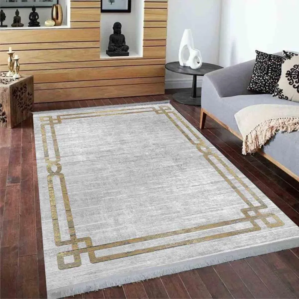 Hitit Halı Naturel Dokuma Dekoratif Kaymaz Taban Halı 4301 Gold