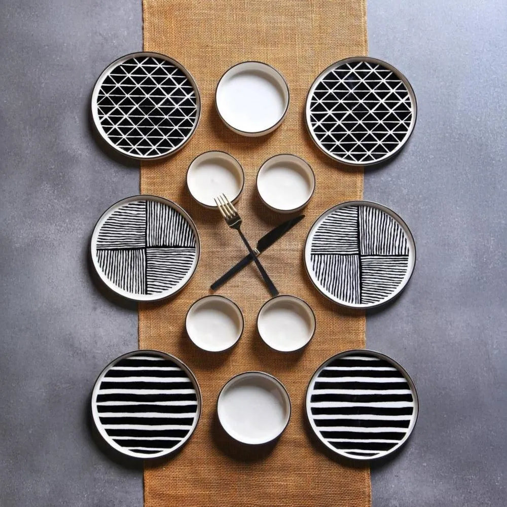 Kitchen Life 12 Parça 6 Kişilik Stackable Pop Black White Kahvaltı Takımı