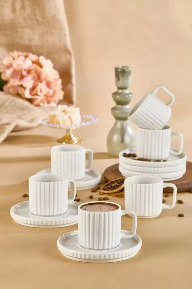 Kitchen Life 6 Kişilik Çizgili Modern Tasarımlı Kahve Fincanı Takımı