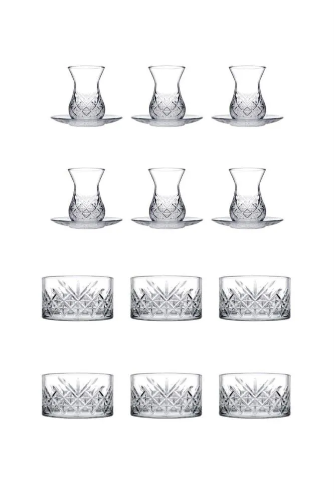Paşabahçe Timeless 18 Parça İncebelli Çay Bardağı ve Çerezlik Seti