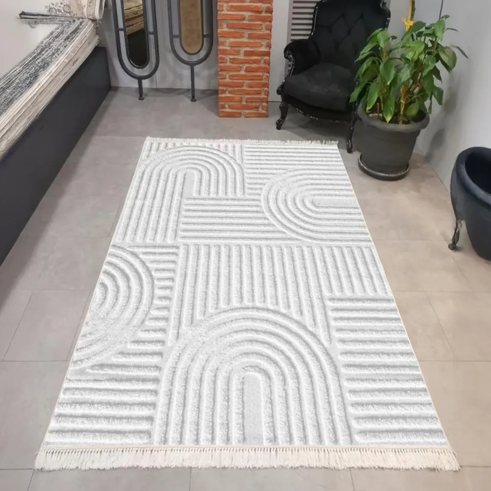 Hitit Halı Naturel Dokuma Dekoratif Kaymaz Taban Halı 6340 Beyaz