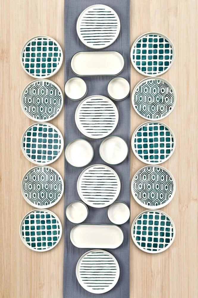 Kitchen Life 22 Parça 12 Kişilik Neometric Stackable Kahvaltı Takımı Kahvaltılık Sunum Tabağı