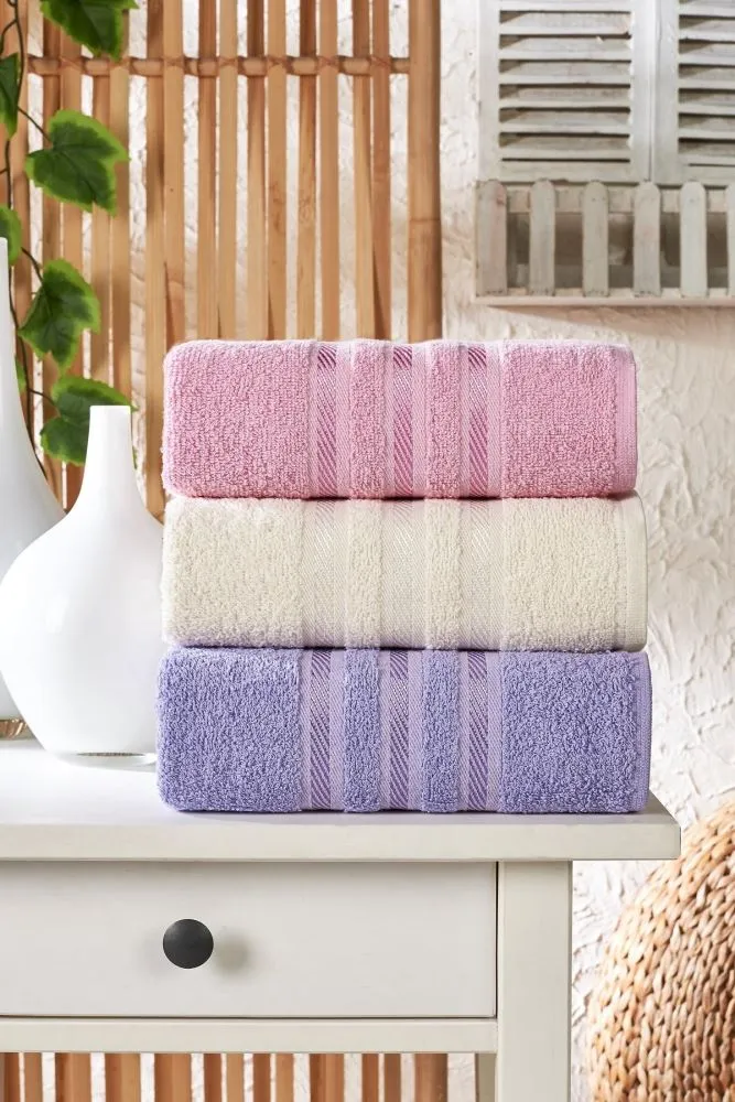 Semecca Lia Soft Bordürü Serisi 3'lü Havlu Seti 50x85