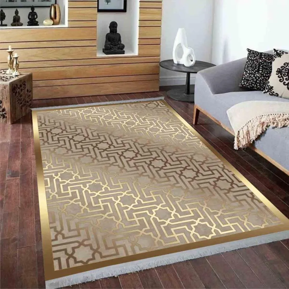 Hitit Halı Naturel Dokuma Dekoratif Kaymaz Taban Halı 4943 Gold