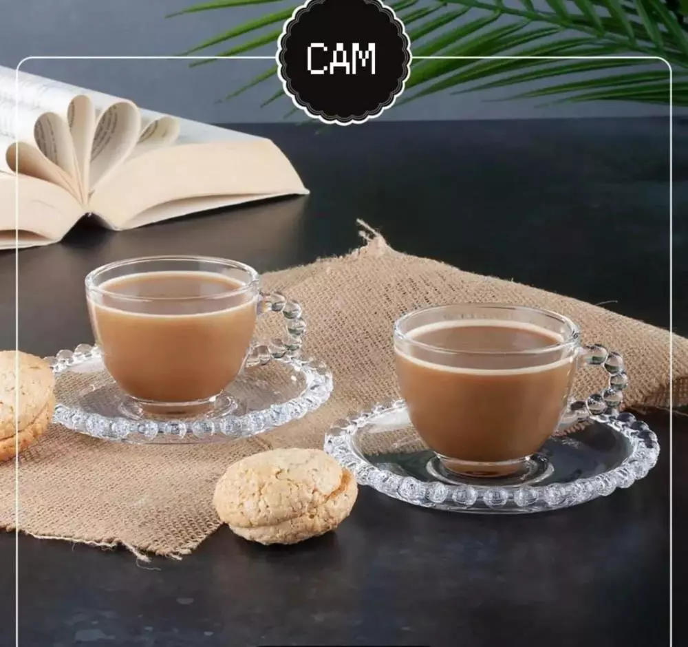 6 Kişilik 12 Parça Kristal Taşlı Boncuklu Cam Türk Kahvesi Fincan Takımı Boncuk