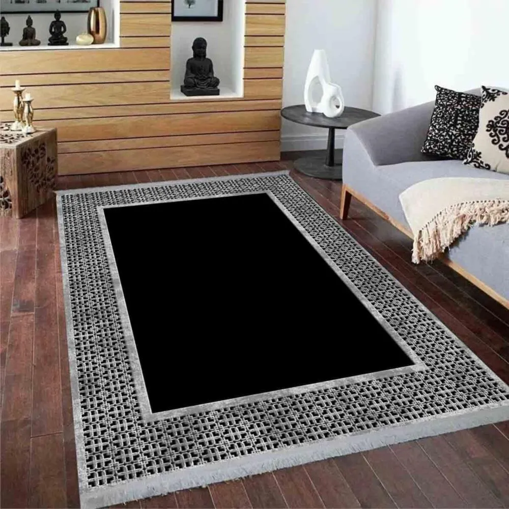 Hitit Halı Lidya Lüx Kaymaz Taban PVC Dekoratif Halı 4739 Siyah Gri