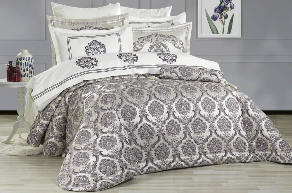 Evlen Home Lauren Çeyiz Seti 10 Parça Nevresimli Çift Kişilik Yatak Örtüsü LilaSilver