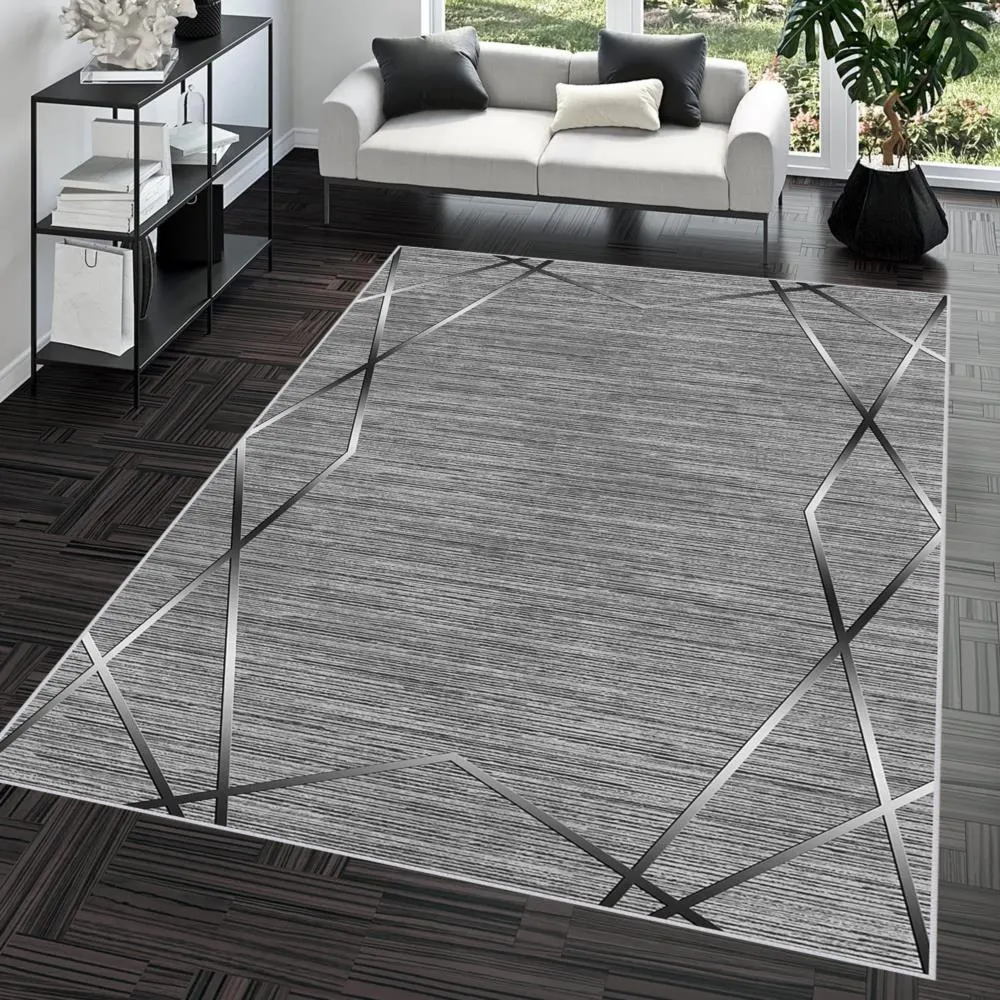 Rovigo Home Dijital Baskı Yıkanabilir Kaymaz Taban Salon Halısı RVG0682 Gri